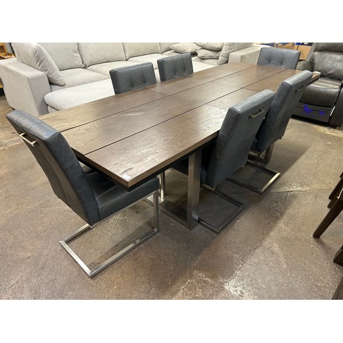 3206 - Tivoli 7 piece extending dining table and 6 black faux leather chairs (table damaged), Original RRP ... 