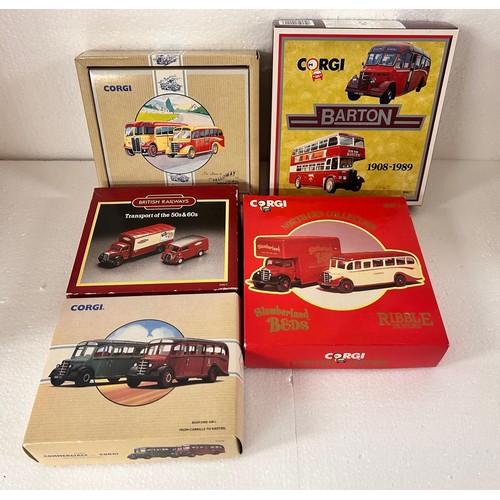 2053 - Five Corgi models, including British Railways set, Northern Collection and Barton 1908-1989, all box... 