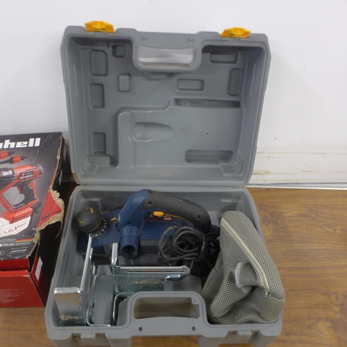 5321 - An Einhell Hypresso 18/24 Li, 18V cordless pressure washer and a cased Ryobi EPN7582N power planer