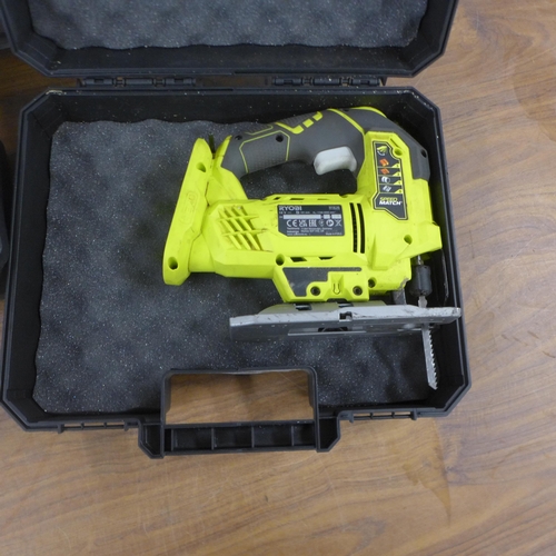 5322 - A cased Erbauer EBJ860, 240V biscuit jointer, a Ryobi R18JS, 18V cordless jigsaw and a Wickes 230V, ... 