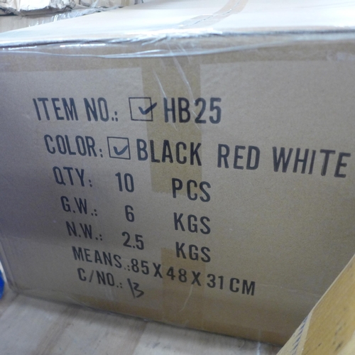 5284 - A box of 10 black, white and red cycling helmets