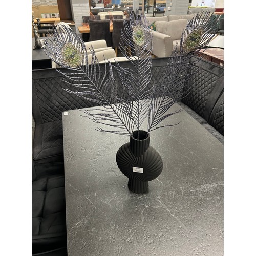 3037 - Decorative peacock feathers in a cassis vase with a black frosted finish