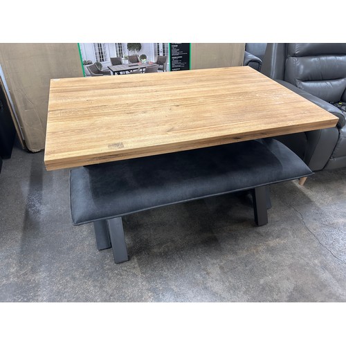 3213 - An oak dining table with two benches (marked top)