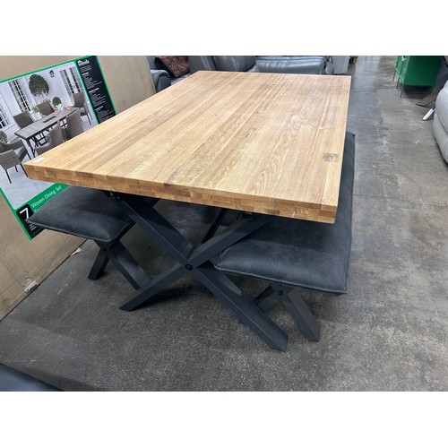 3213 - An oak dining table with two benches (marked top)