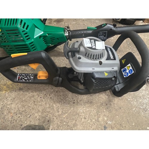 5195 - A Titan TTL688HDC petrol driven hedge cutter and a Gardenline petrol driven grass strimmer  *Police ... 