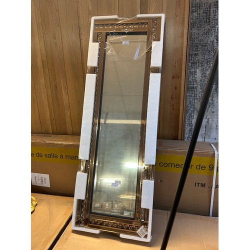 3244 - A bronze glass hall mirror with bevelled edge glass and border filled glass crystals, (120 x 40cm)