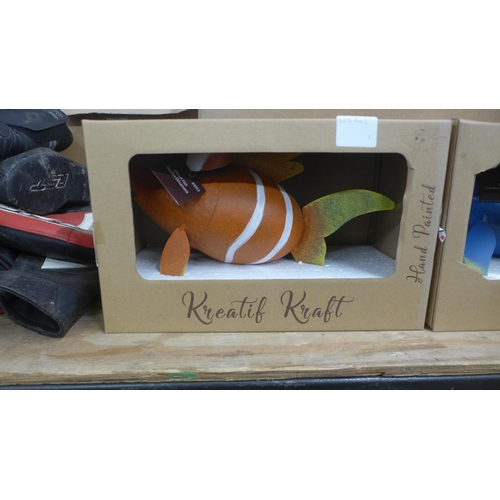 5243 - 2 Kreatif Kraft hand painted ornamental fish, boxed