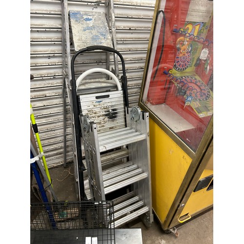 5175 - Four sets of ladders including a 5 rung aluminium step ladder, a set of 2 rung metal steps, a set of... 