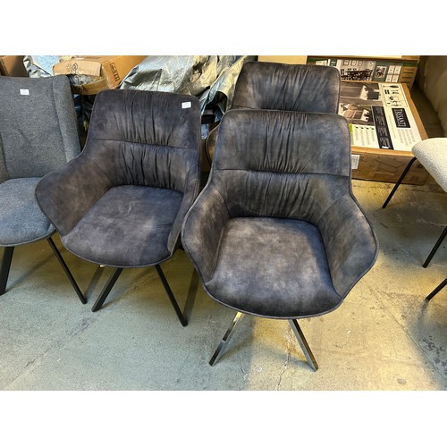 3304 - A set of three dark grey velvet Marvel dining chairs *This lot is subject to VAT