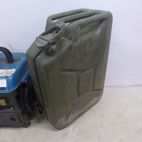 5049 - A Workzone WGG-800, 240V, 50Hz, 650W petrol generator and two vintage metal Jerry cans