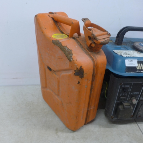 5049 - A Workzone WGG-800, 240V, 50Hz, 650W petrol generator and two vintage metal Jerry cans