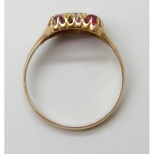 7011 - An 18ct gold, pink stone and diamond ring, Birmingham 1910, 2.9g, P