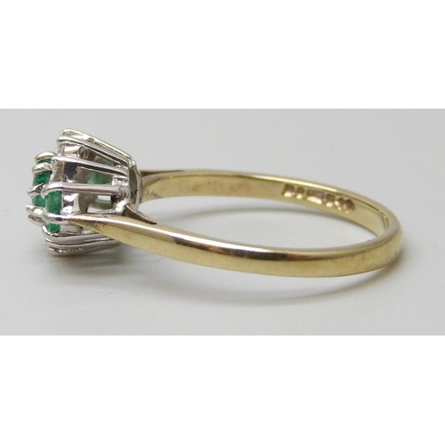 7024 - A 9ct gold, emerald and diamond ring, 2.1g, N