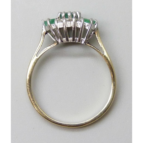 7024 - A 9ct gold, emerald and diamond ring, 2.1g, N