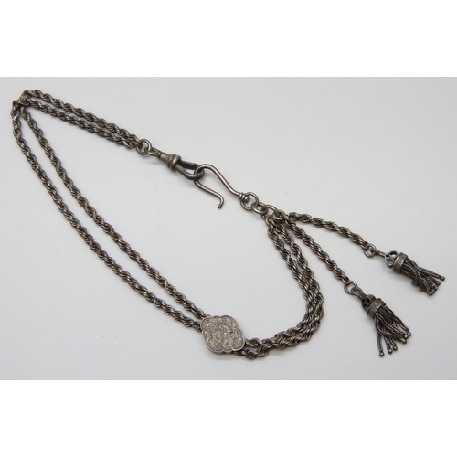 7055 - A Victorian white metal Albertina chain, 26g, 30.5cm