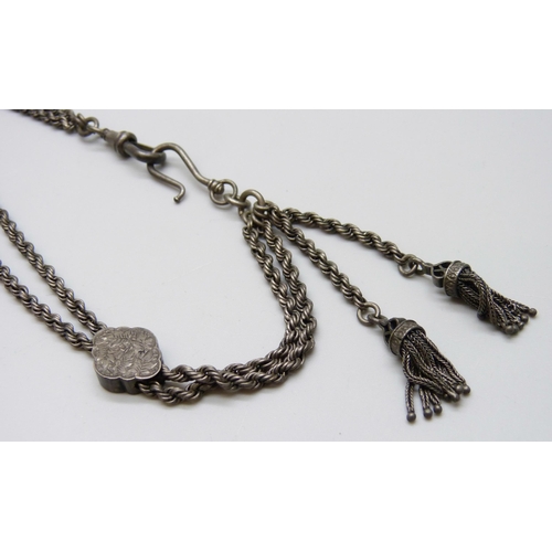 7055 - A Victorian white metal Albertina chain, 26g, 30.5cm