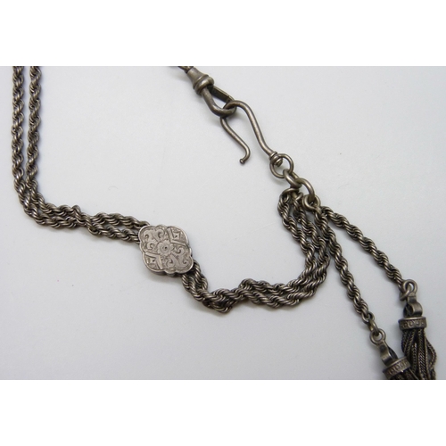 7055 - A Victorian white metal Albertina chain, 26g, 30.5cm