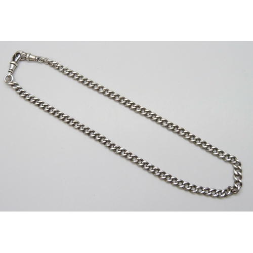 7058 - A silver Albert chain with two dog clips, 23g, 38cm