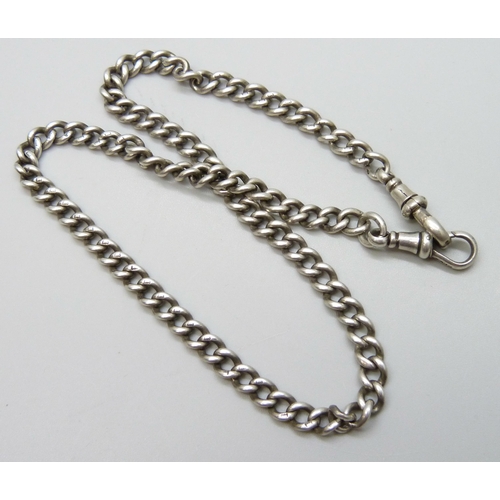 7058 - A silver Albert chain with two dog clips, 23g, 38cm