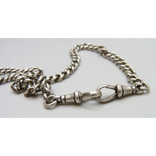 7058 - A silver Albert chain with two dog clips, 23g, 38cm