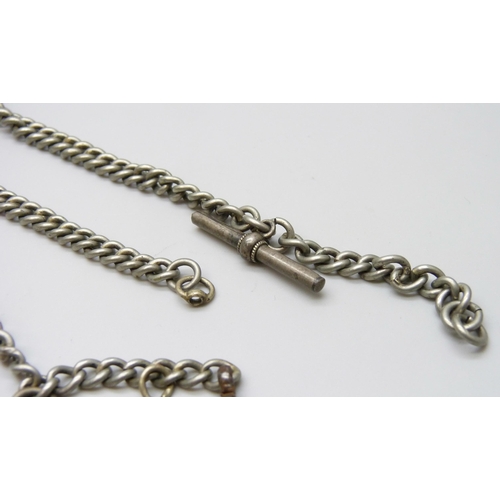 7084 - Two unmarked Albert chains, one with a silver fob