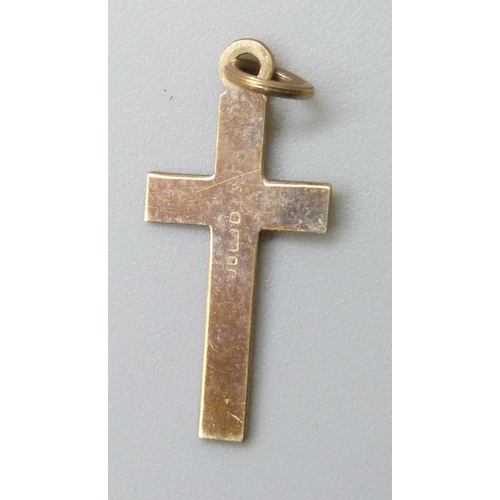 7103 - A 9ct gold cross pendant, 0.5g, together with a collection of costume jewellery