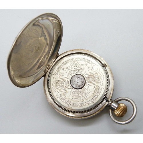 7136 - A silver Hebdomas 8 day pocket watch, import mark London 1918