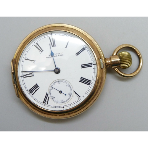 7140 - A 14ct gold plated pocket watch, a/f lacking cover, together with a Ross London compass