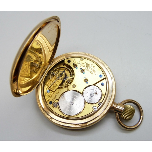 7140 - A 14ct gold plated pocket watch, a/f lacking cover, together with a Ross London compass