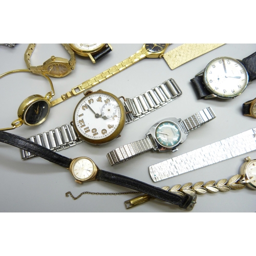 7147 - A collection of mechanical wristwatches, some a/f, including a trench style wristwatch, 40mm includi... 