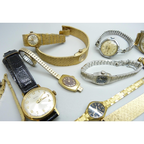 7147 - A collection of mechanical wristwatches, some a/f, including a trench style wristwatch, 40mm includi... 