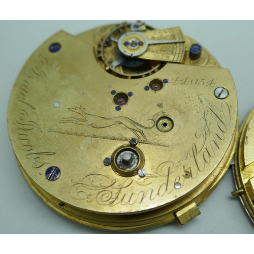 7164 - A collection of pocket watch movements including Smiths, Waltham Broadway, Rigorosa 8 day movement a... 