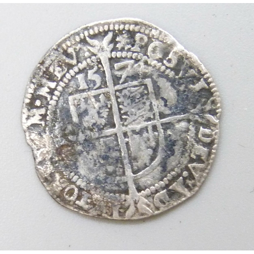 7168 - Coins; an Elizabeth I 1574 three half pence coin