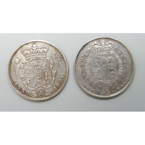 7180 - Coins; two George IV half-crowns, 1821 and 1823