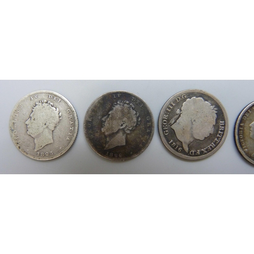 7184 - Coins; five 19th century silver coins