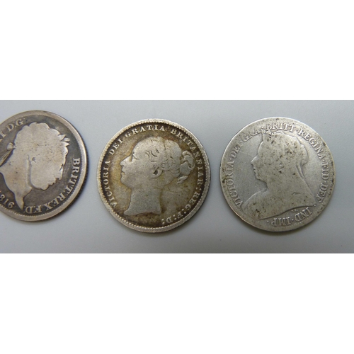 7184 - Coins; five 19th century silver coins