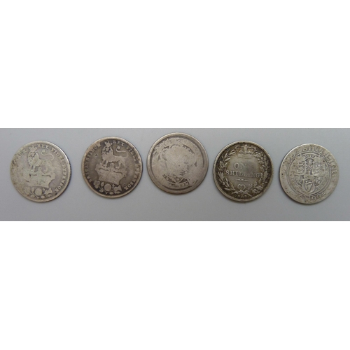 7184 - Coins; five 19th century silver coins