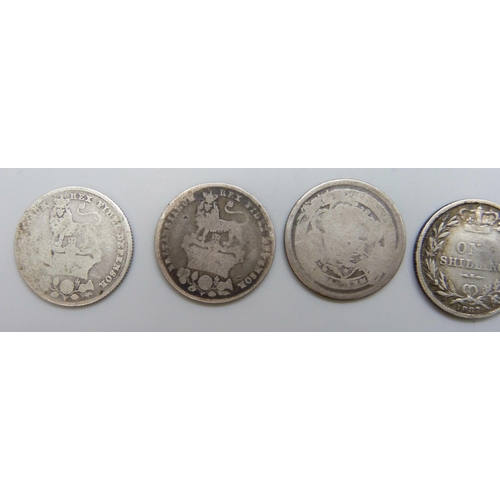 7184 - Coins; five 19th century silver coins