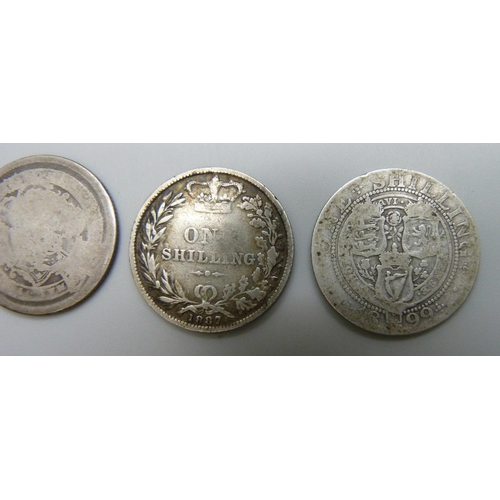 7184 - Coins; five 19th century silver coins