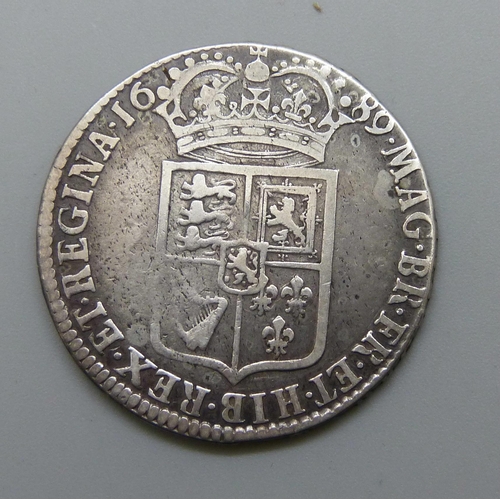 7189 - Coins; a William and Mary 1689 half crown