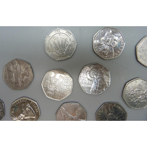 7198 - A collection of collectable 50p coins including Beatrix Potter, Paddington, NHS, Olympic, etc.