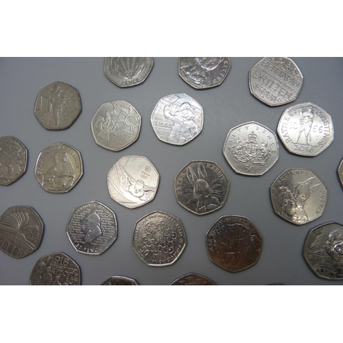 7198 - A collection of collectable 50p coins including Beatrix Potter, Paddington, NHS, Olympic, etc.