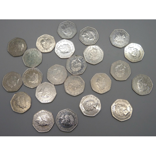 7198 - A collection of collectable 50p coins including Beatrix Potter, Paddington, NHS, Olympic, etc.