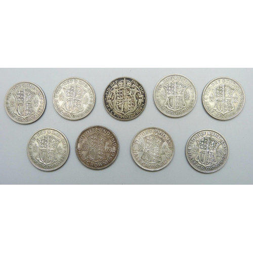 7206 - A collection of pre 1947 half silver half crowns, 126g