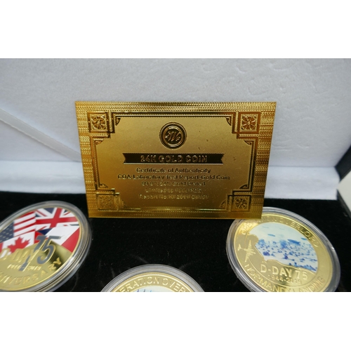 7212 - The Worth Collection, 75th Anniversary of D-Day, 5 coins gold plated 1944-2019 in case as issued and... 