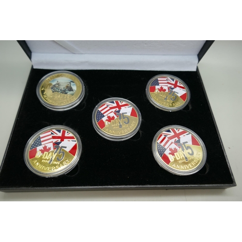 7212 - The Worth Collection, 75th Anniversary of D-Day, 5 coins gold plated 1944-2019 in case as issued and... 