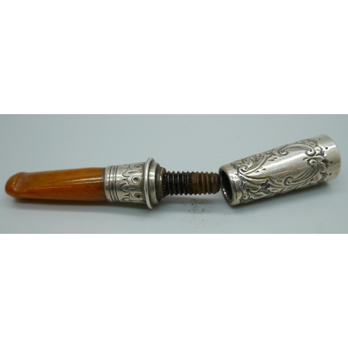 7221 - A Victorian silver cheroot holder, Birmingham 1898