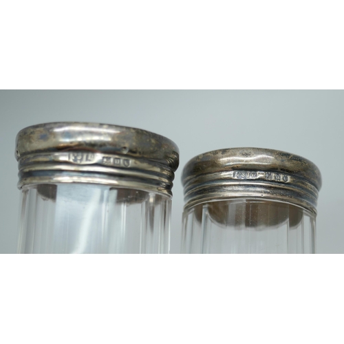 7233 - Two silver topped glass dressing table pots, 26g silver