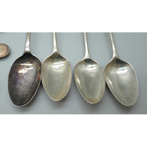 7235 - A collection of silver spoons, 81g, and a set of silver handled knives