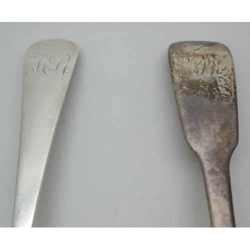 7240 - Two silver serving spoons, London 1835 and 1829, 121g